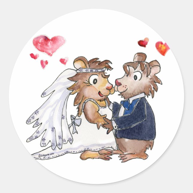 Cartoon Wedding Couple Classic Round Sticker (Front)