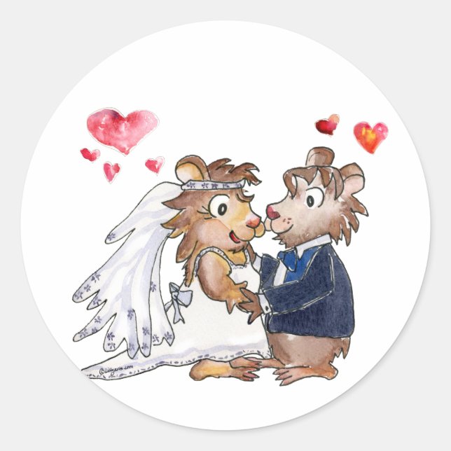 Cartoon Wedding Couple Classic Round Sticker (Front)