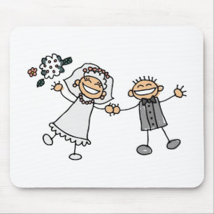 Cartoon Wedding Happy Couple Bride Groom Mouse Pad