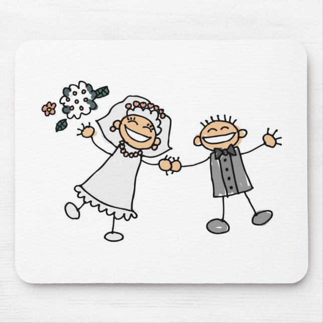 Cartoon Wedding Happy Couple Bride Groom Mouse Pad (Front)