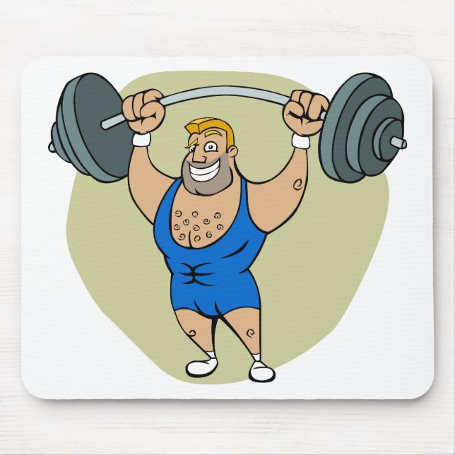 Cartoon Weightlifter Mouse Pad (Front)