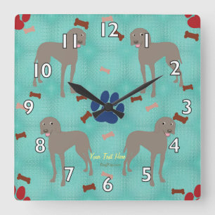 Cartoon Weimaraner Square Wall Clock