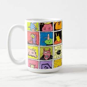 Cartoon Weird Strange Faces Square Designs Coffee Mug
