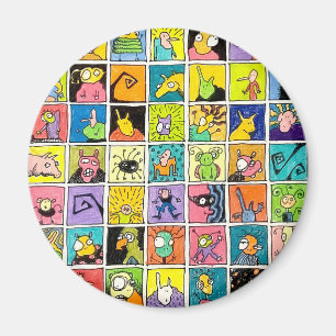 Cartoon Weird Strange Faces Square Designs Magnet