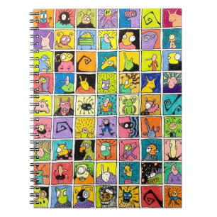 Cartoon Weird Strange Faces Square Designs Notebook