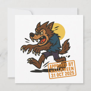 Cartoon Werewolf – Approved by Halloween Holiday Card