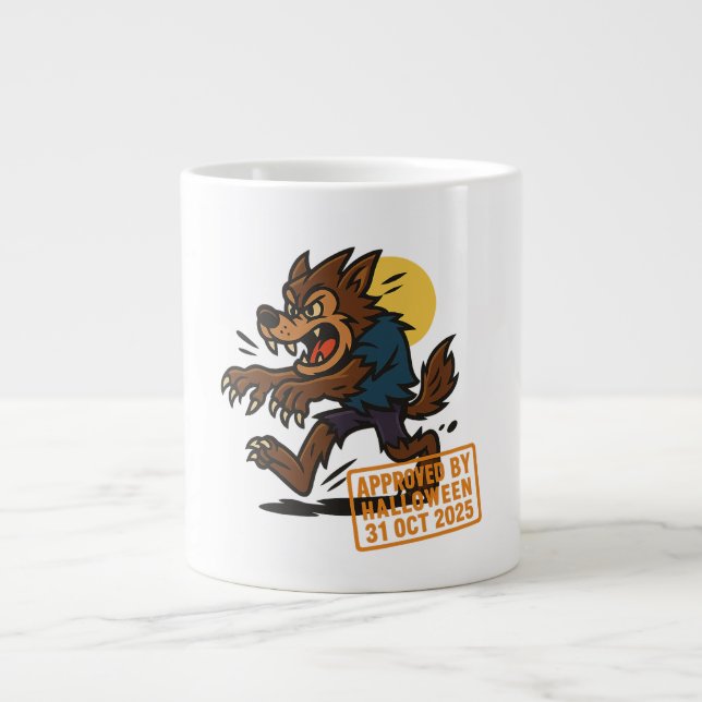 Cartoon Werewolf – Approved by Halloween Large Coffee Mug (Front)