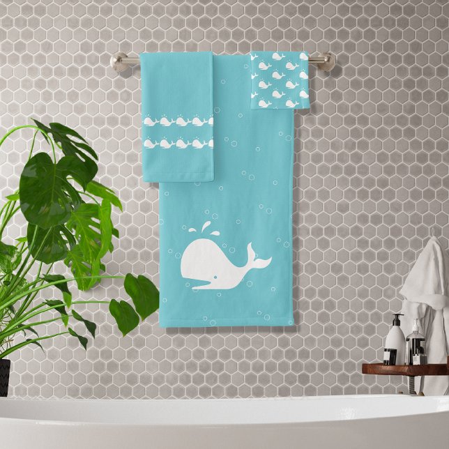 Cartoon Whale Ocean Mist Blue Bath Towel Set (Creator Uploaded)
