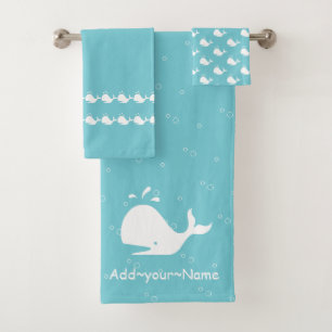 Cartoon Whale Ocean Mist Blue Bath Towel Set