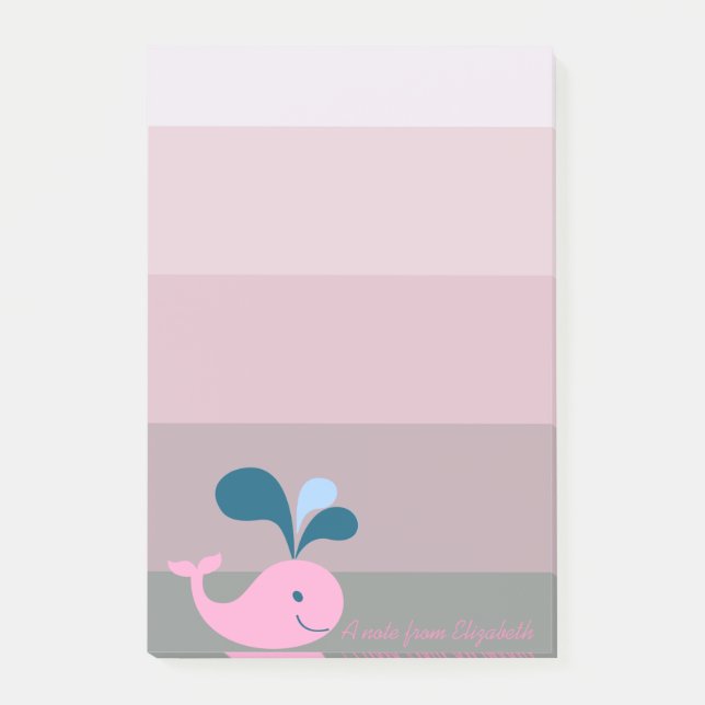 Cartoon Whale  on Stripes- Personalised Post-it Notes (Front)