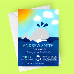 Cartoon Whale Summer Birthday Party Invitation