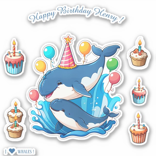 Cartoon Whales - Happy Birthday Personalised (Front)