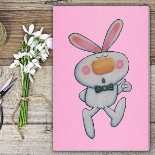 Cartoon White Bunny Giving Thumbs Up Vibrant Pink Tissue Paper
