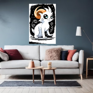Cartoon white cat AI Art Poster