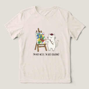 Cartoon White Cat Artist Illustration Off White Tri-Blend Shirt