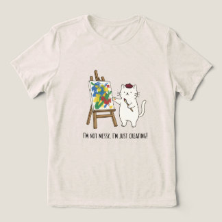 Cartoon White Cat Artist Illustration Off White Tri-Blend Shirt