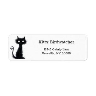 Cartoon White Eyes Black Cat Funny Return Address Label