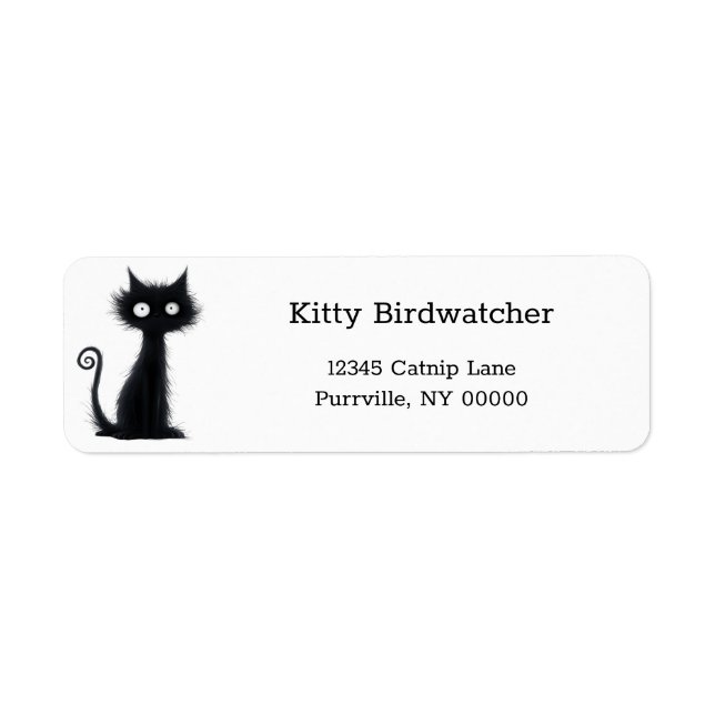 Cartoon White Eyes Black Cat Funny Return Address Label (Front)