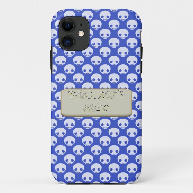 Cartoon White Skulls on Blue Scratched Text Effect Case-Mate iPhone Case (Back)