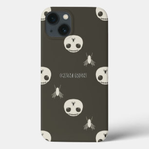 Cartoon White Skulls on Brown Embossed Text Effect iPhone 13 Case