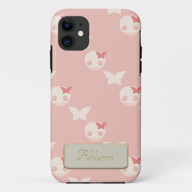 Cartoon White Skulls on Pink Embossed Text Effect Case-Mate iPhone Case (Back)