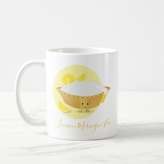 Cartoon White Yellow Lemon Meringue Pie Characters Coffee Mug (Left)