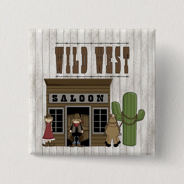 Cartoon Wild Western Fun Saloon 15 Cm Square Badge (Front)
