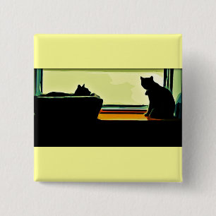Cartoon Window Kitties 15 Cm Square Badge