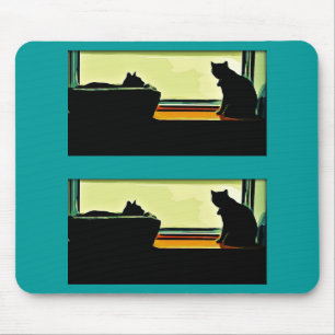 Cartoon Window Kitties Mouse Pad