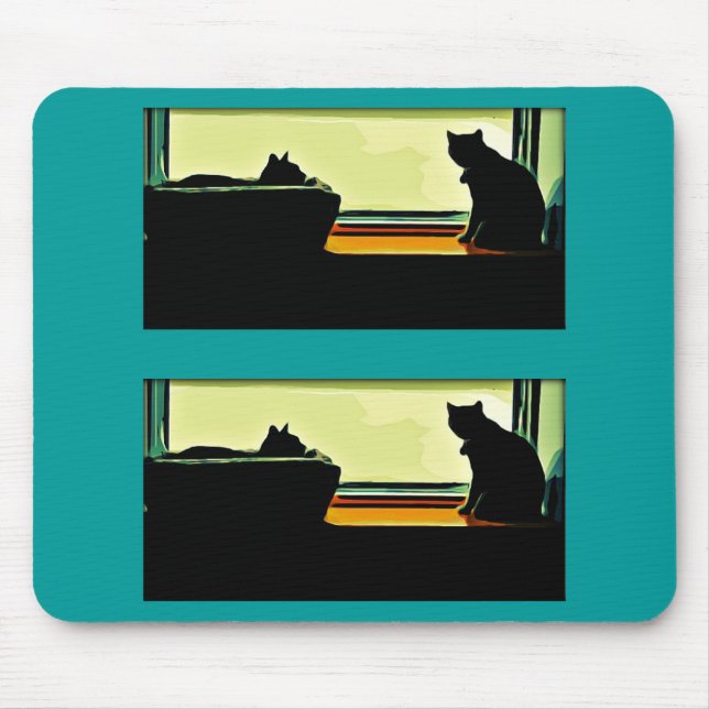 Cartoon Window Kitties Mouse Pad (Front)