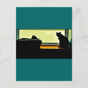 Cartoon Window Kitties Postcard