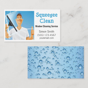 Cartoon Window Squeegee Cleaning Service Guy Business Card