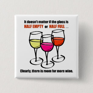 Cartoon Wine Glasses Glass Half Empty Wine Humour 15 Cm Square Badge