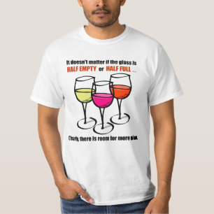 Cartoon Wine Glasses Glass Half Empty Wine Humour T-Shirt