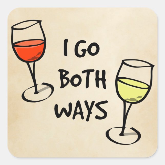 Cartoon Wine Glasses I Go Both Ways Funny Square Sticker (Front)