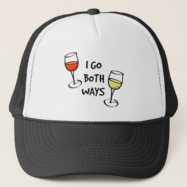 Cartoon Wine Glasses I Go Both Ways Funny Trucker Hat (Front)