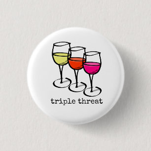 Cartoon Wine Glasses Triple Threat Funny Winery 3 Cm Round Badge