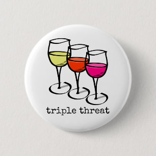 Cartoon Wine Glasses Triple Threat Funny Winery 6 Cm Round Badge
