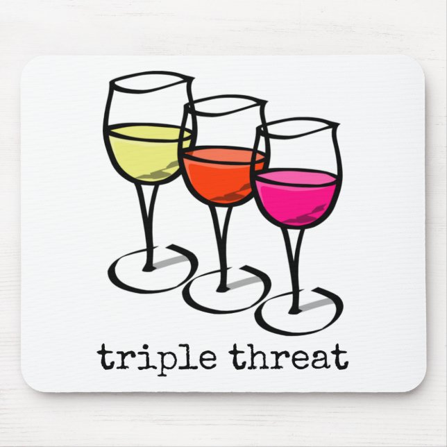 Cartoon Wine Glasses Triple Threat Funny Winery Mouse Pad (Front)