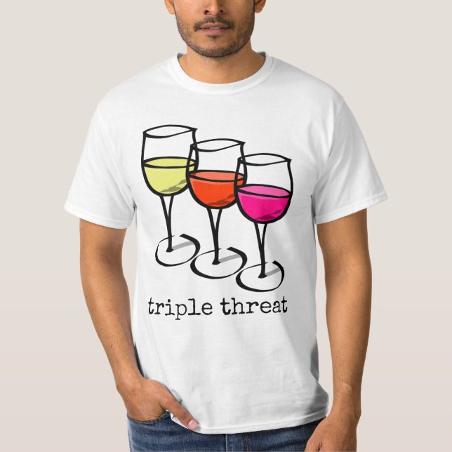 Cartoon Wine Glasses Triple Threat Funny Winery T-Shirt (Front)