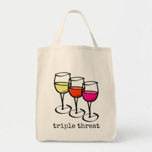 Cartoon Wine Glasses Triple Threat Funny Winery Tote Bag