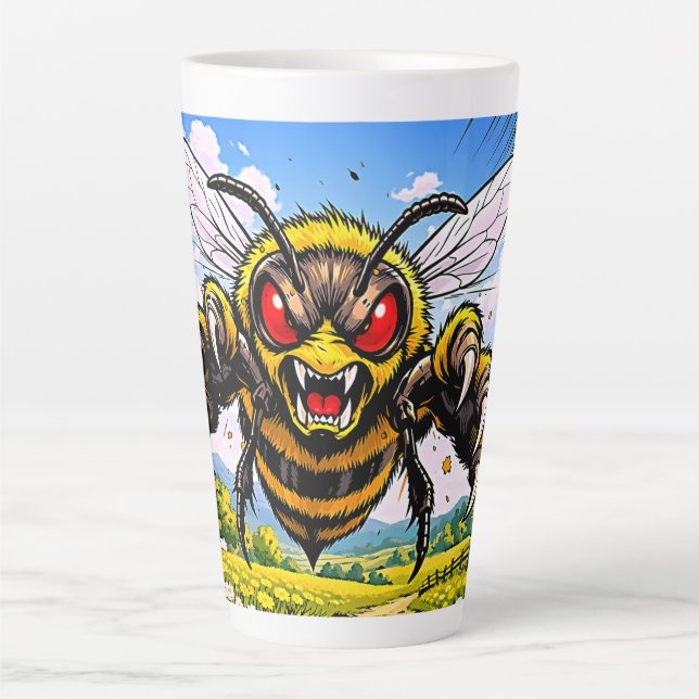 Cartoon Winged Insect Scene Latte Mug (Front)