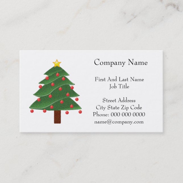Cartoon Winter Christmas Tree with Ornaments  Business Card (Front)