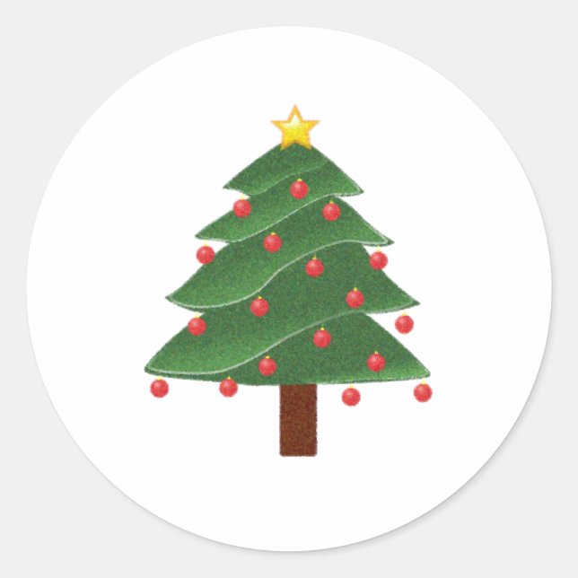 Cartoon Winter Christmas Tree with Ornaments  Classic Round Sticker (Front)