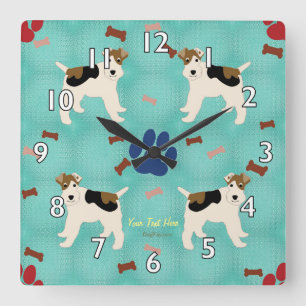 Cartoon Wire Fox Terrier Square Wall Clock