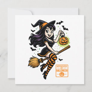 Cartoon Witch – Approved by Halloween Holiday Card