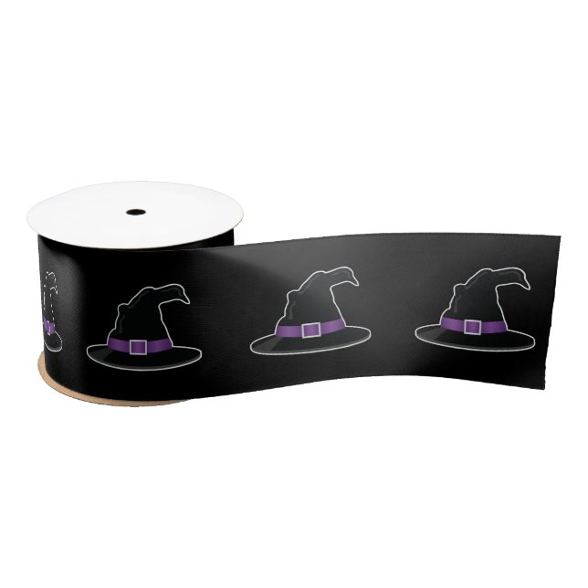 Cartoon Witch Hats With Purple On Black Halloween Satin Ribbon (Spool)