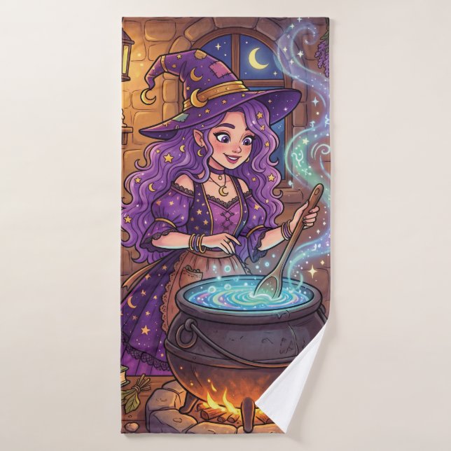 Cartoon Witch Making Love Potion Bath Towel Set (Bath Towel)