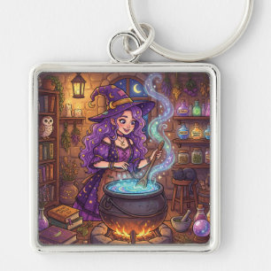 Cartoon Witch Making Love Potion Key Ring