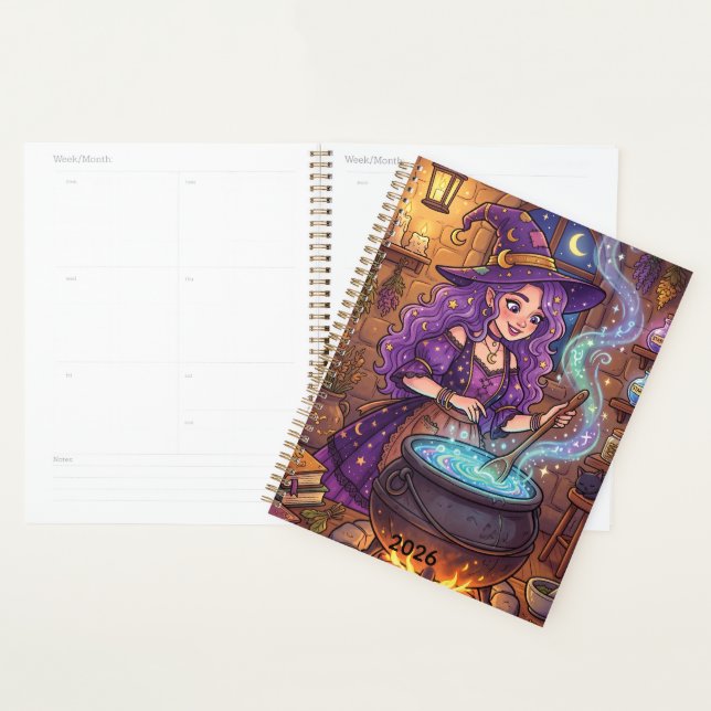 Cartoon Witch Making Love Potion | Personalise Planner (Display)